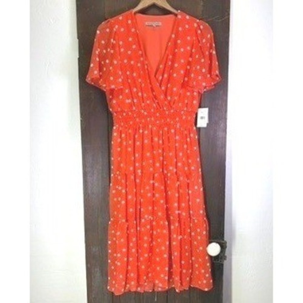 Danny and Nicole NWT Polka Dot Midi Dress Women's Size 10 Tiered Classic Chic‎